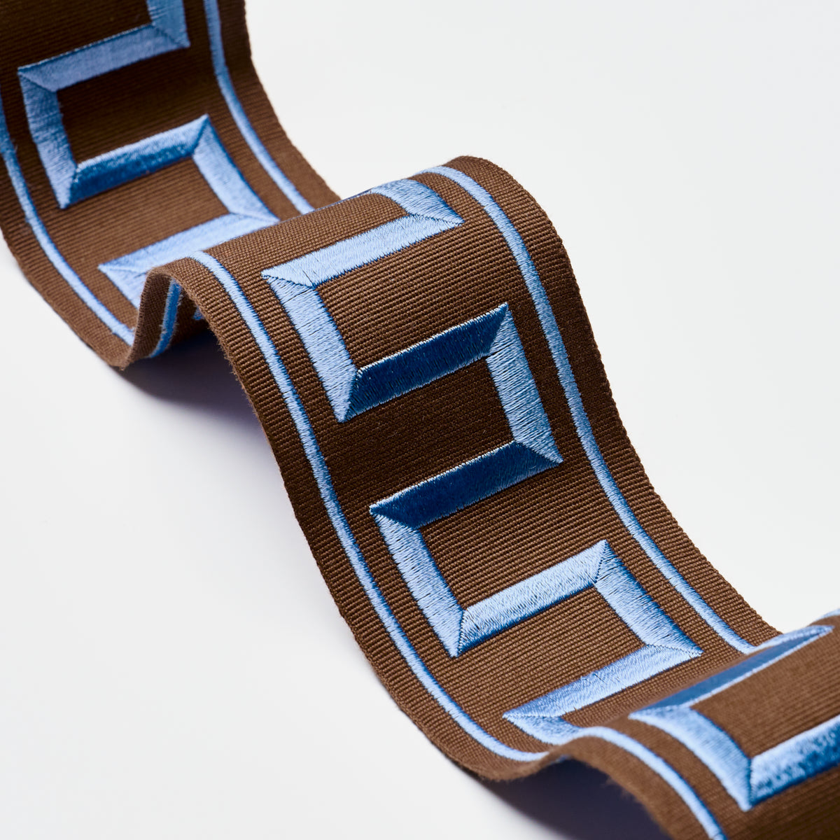 GREEK KEY EMBROIDERED TAPE | Blue On Brown