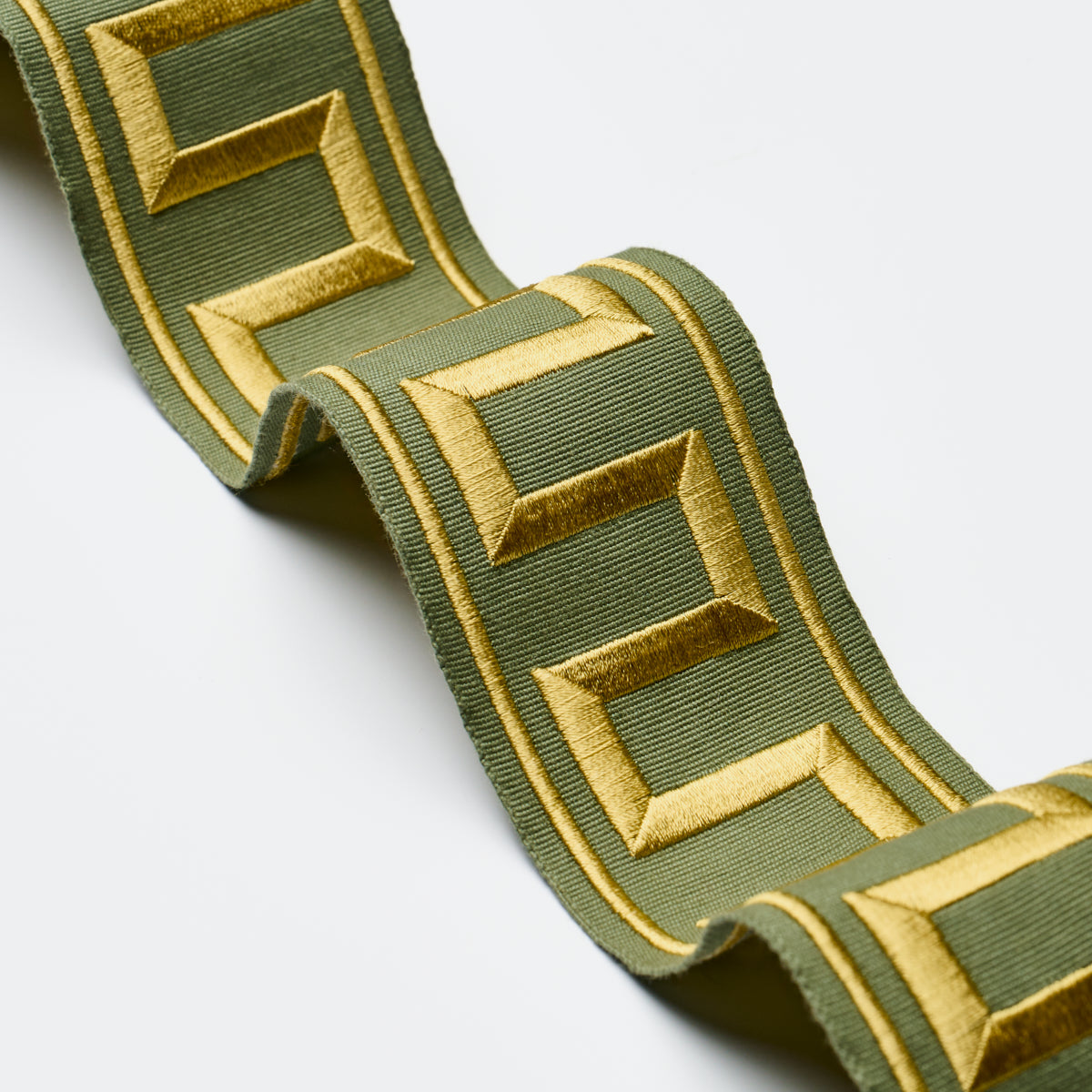 GREEK KEY EMBROIDERED TAPE | Olive