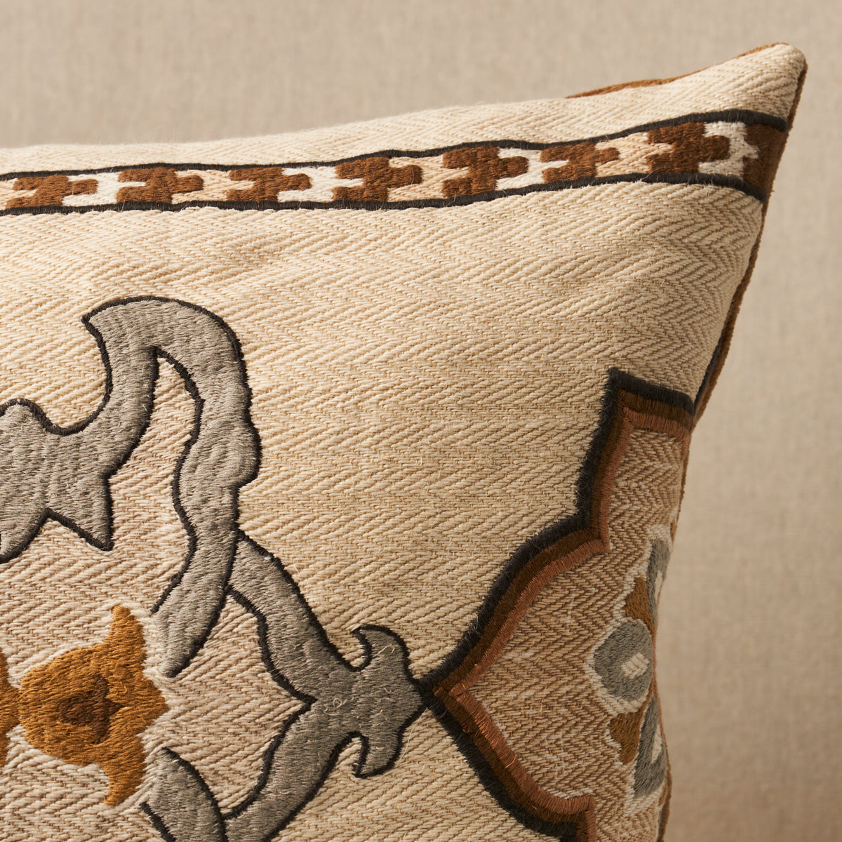 Temara Embroidered Print Pillow | Natural