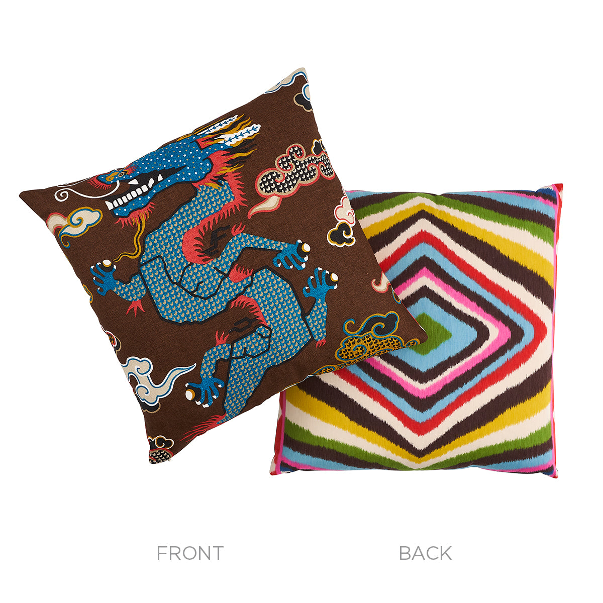 Magical Ming Dragon Pillow | Brown & Blue