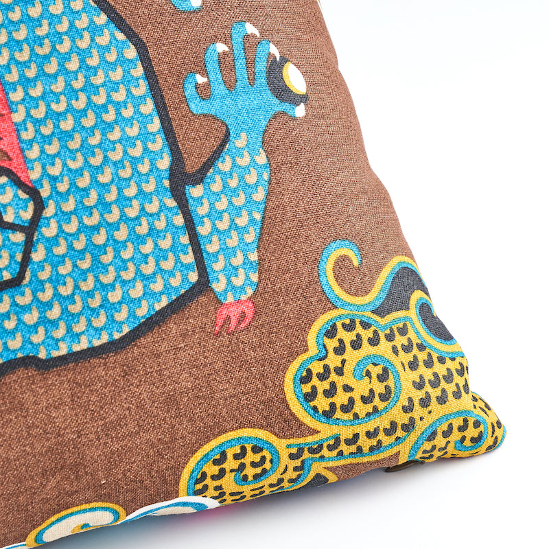 Magical Ming Dragon Pillow | Brown & Blue