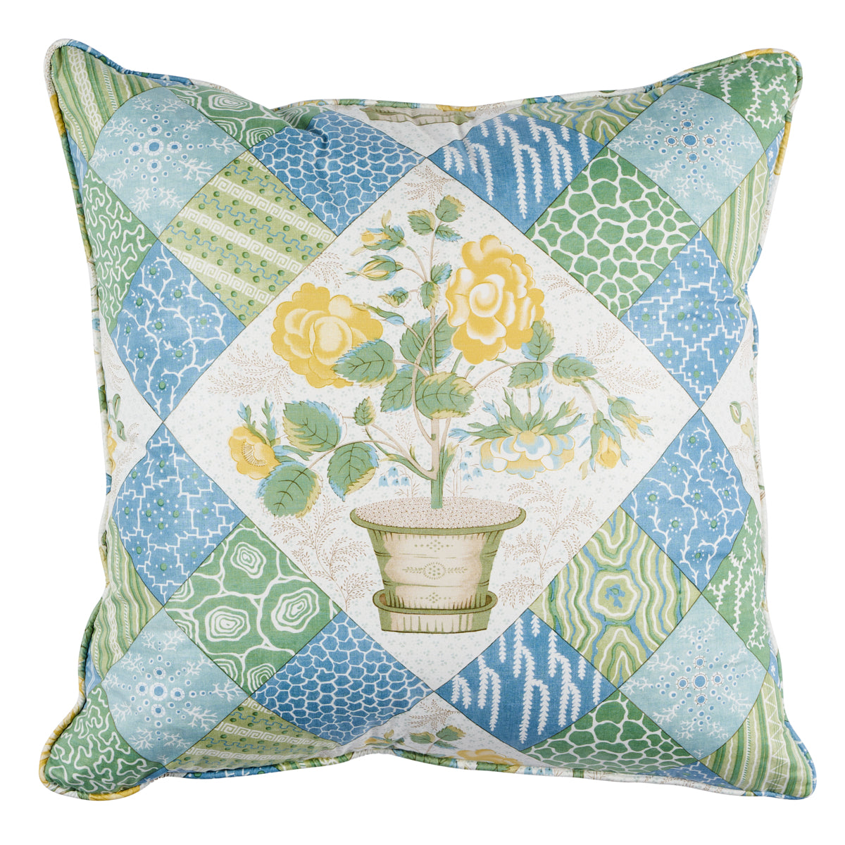 Caldwell Patchwork 20" Pillow | Yellow & Cornflower