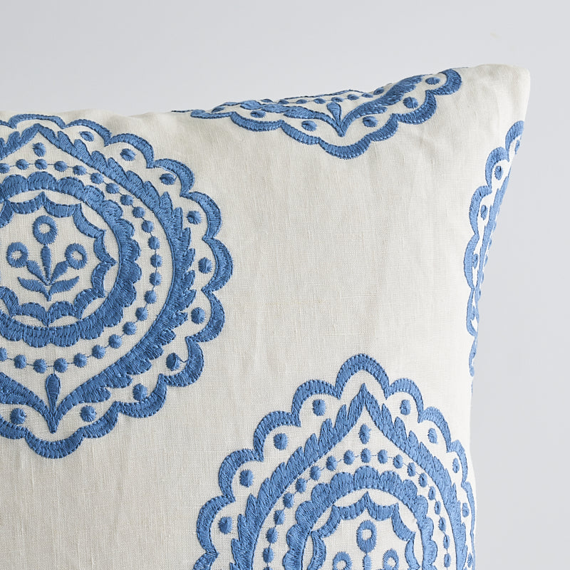 Olana Embroidery Pillow | Blue& White