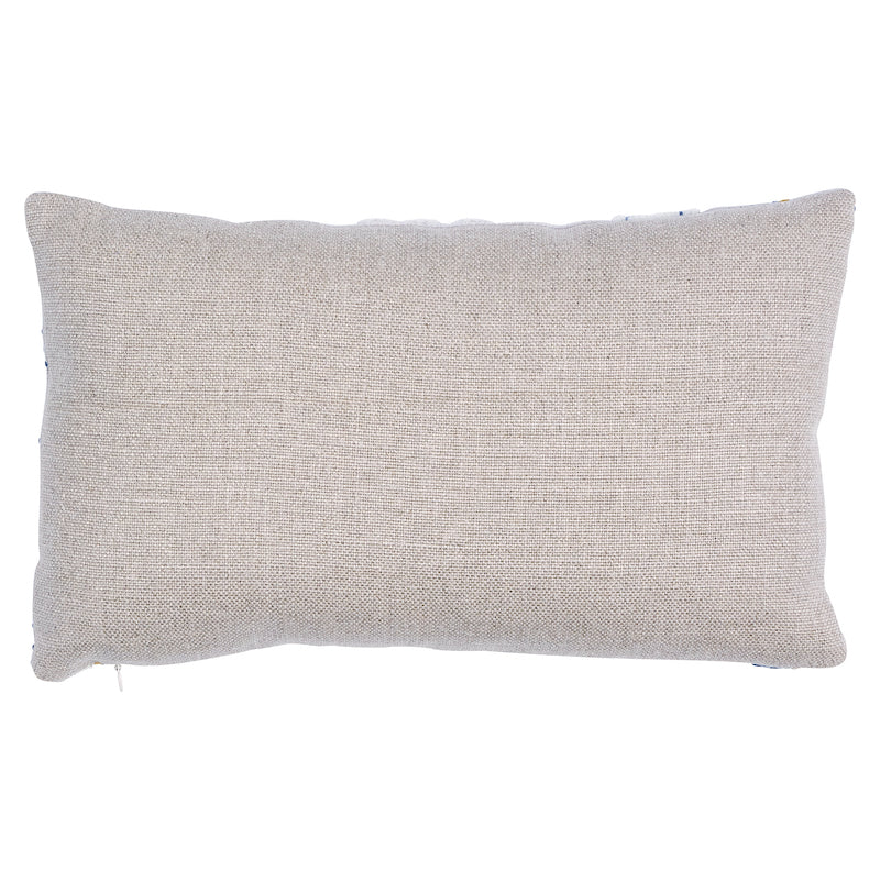 Marguerite Embroidery Pillow A | Blue & Ochre