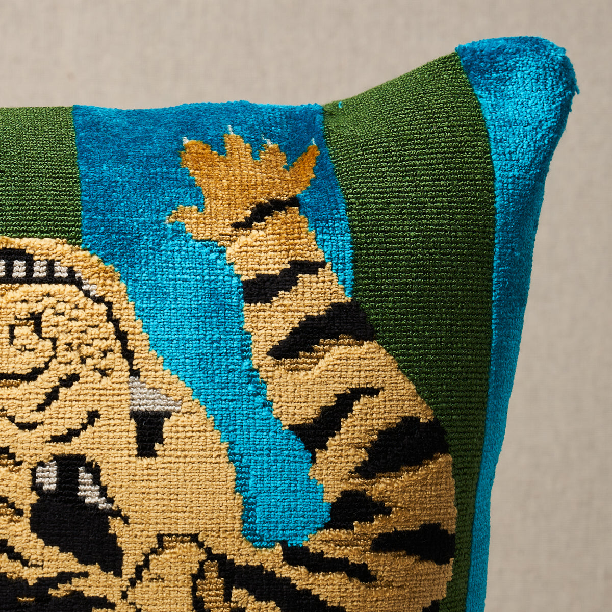 Jokhang Tiger Velvet Pillow | Peacock