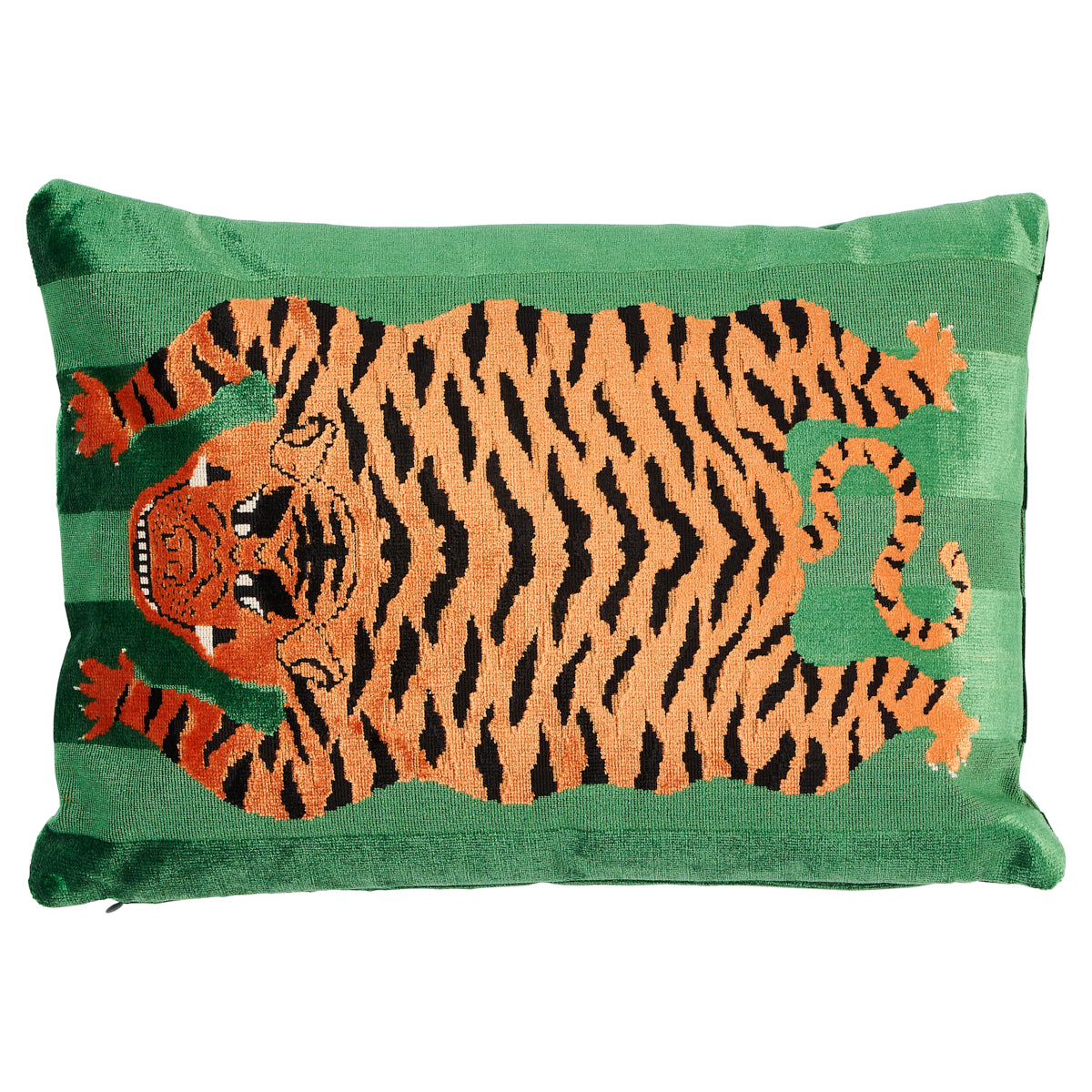 Jokhang Tiger Velvet Pillow | Green