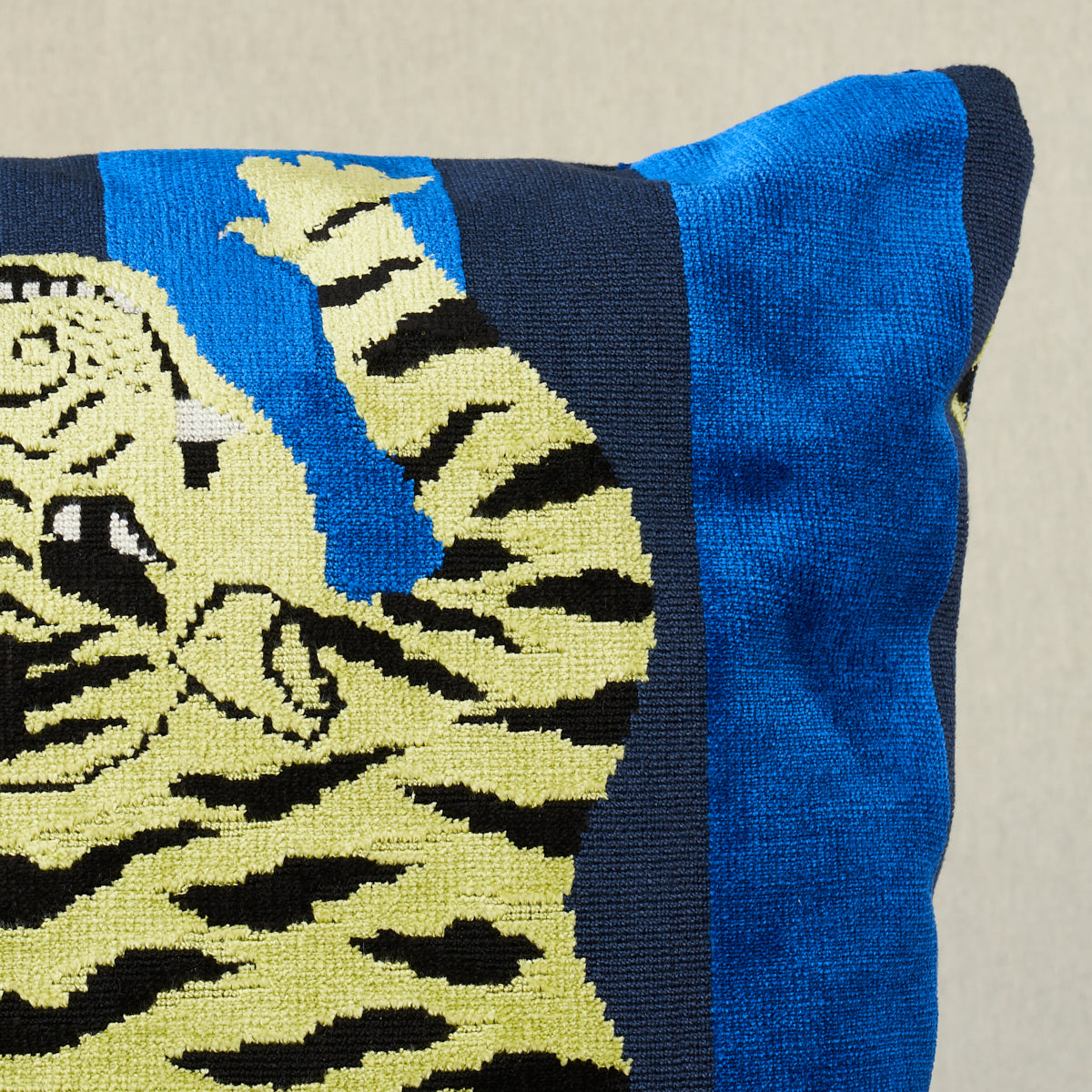 Jokhang Tiger Velvet Pillow | Blue