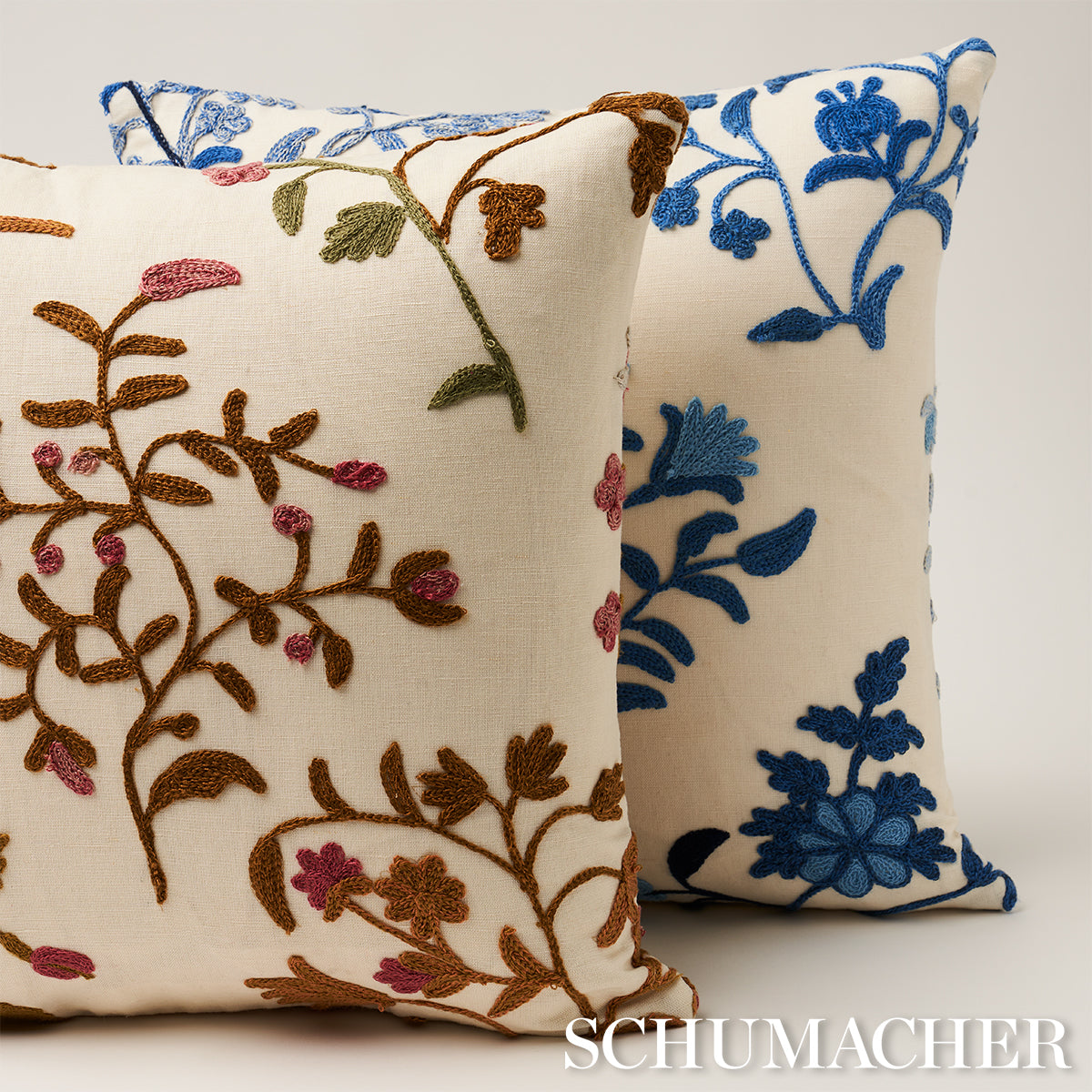 Raleigh Crewel Embroidery Pillow A | Cornflower