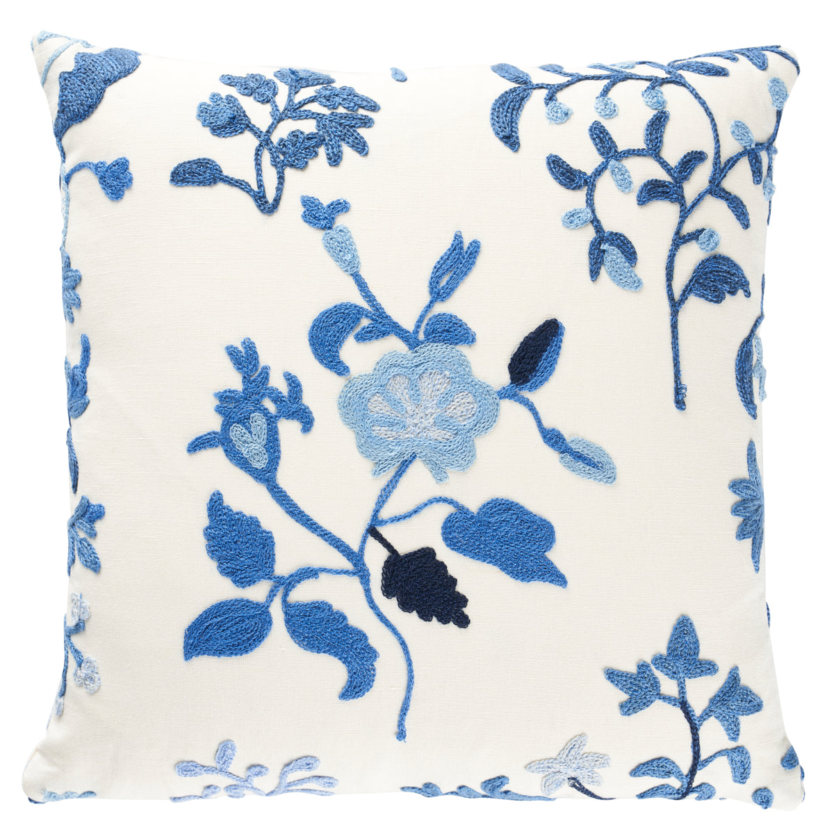 Raleigh Crewel Embroidery Pillow C | Cornflower